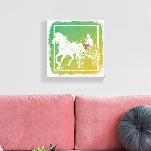 Minimalistisches Pferd & Cart Art | Surreal White  Leinwanddruck (Insitu (Wohnzimmer))
