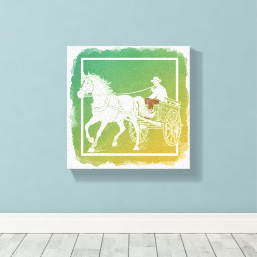 Minimalistisches Pferd & Cart Art | Surreal White  Leinwanddruck (Insitu (Holzboden))