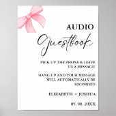 Minimalistisches Pink Bow Wedding Audio Gästebuchz Poster (Vorne)