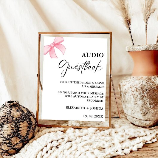 Minimalistisches Pink Bow Wedding Audio Gästebuchz Poster