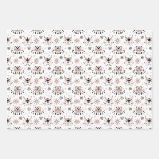 Minimalistisches Pink & Graues Weihnachtsmuster Geschenkpapier Set (Vorderseite)