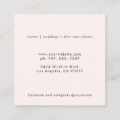 Minimalistisches Pink-Makeup-Künstler-Hautpflege Quadratische Visitenkarte (Rückseite)