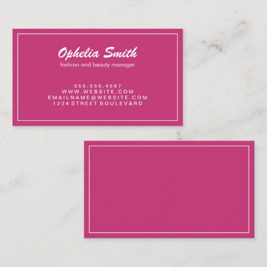Minimalistisches Pink mit weißer Grenze Visitenkarte (Vorne/Hinten)