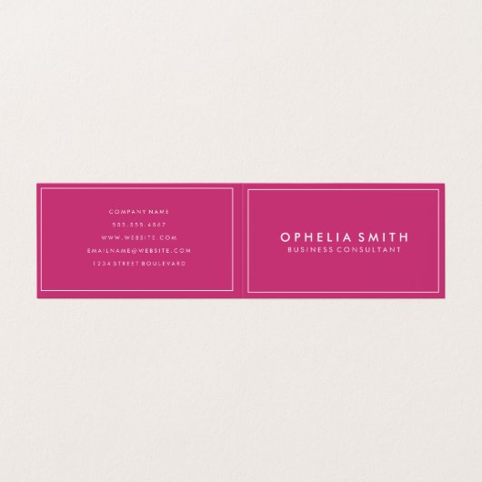 Minimalistisches Pink mit weißer Grenze Visitenkarten (Außenseite Aufgefaltet)