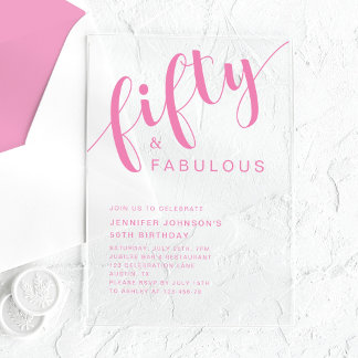 Minimalistisches Pink Script 50. Geburtstag Acryleinladungen