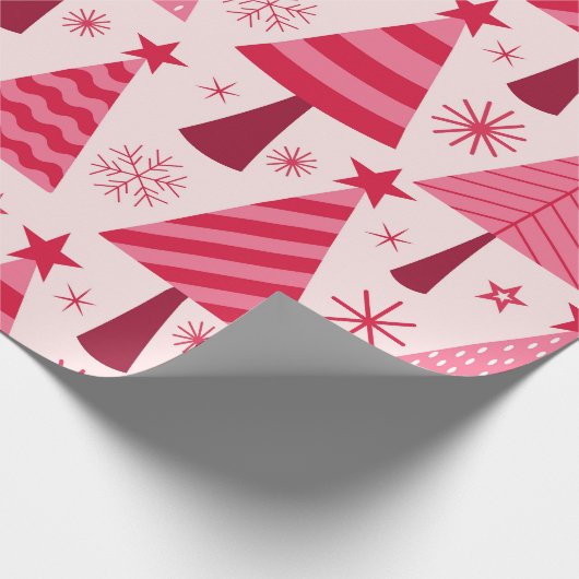 Minimalistisches Pink und Rote Weihnachtsbaummuste Geschenkpapier (Ecke)