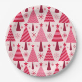 Minimalistisches Pink und Rote Weihnachtsbaummuste Pappteller (Vorderseite)