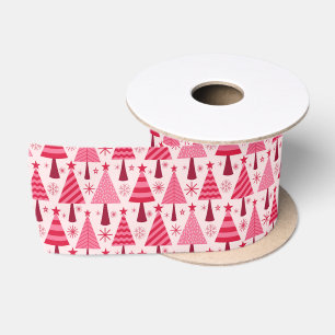 Minimalistisches Pink und Rote Weihnachtsbaummuste Satinband