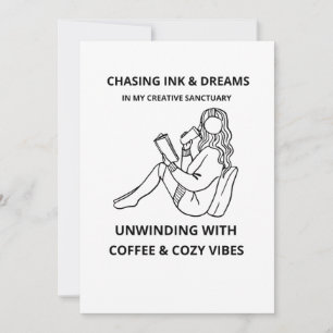 MINIMALISTISCHES PLAKAT MIT FRAU BEIM LESEN & KAFF DANKESKARTE