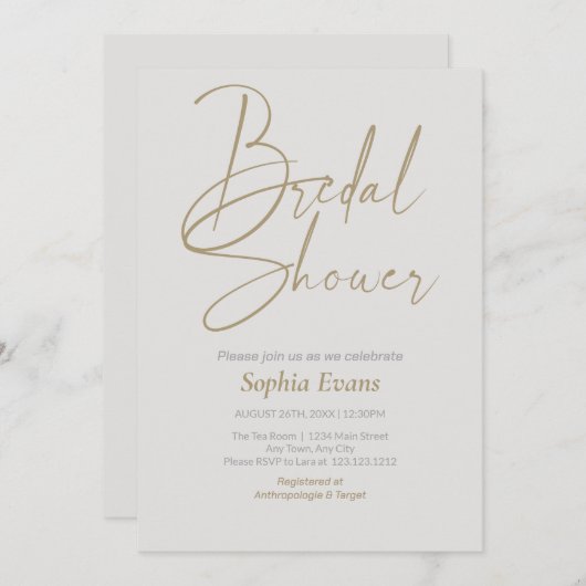 Minimalistisches Platinsilber-Brautparty Einladung (Vorne/Hinten)