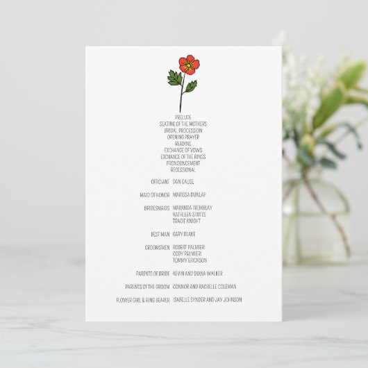 Minimalistisches Primrose Hochzeitsprogramm Programm (Stehend Vorderseite)