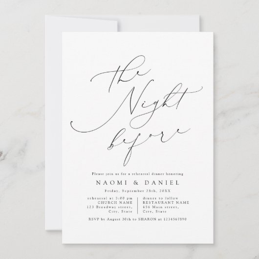 Minimalistisches Probe-Dinner mit modernem Chic Einladung (Vorderseite)