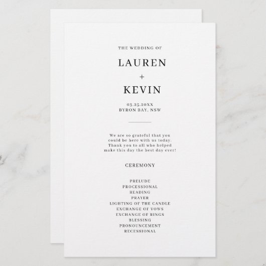 Minimalistisches Programm für einfache Hochzeiten (Vorne/Hinten)