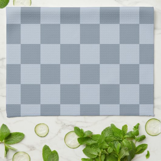 Minimalistisches Puderblau-Schachbrettmuster Geschirrtuch (Gefaltet)