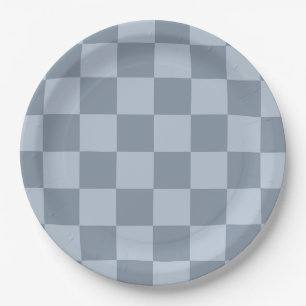Minimalistisches Puderblau-Schachbrettmuster Pappteller