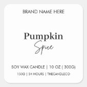 Minimalistisches Pumpkin-Spül-Fall-Kerze-Label Quadratischer Aufkleber (Vorderseite)