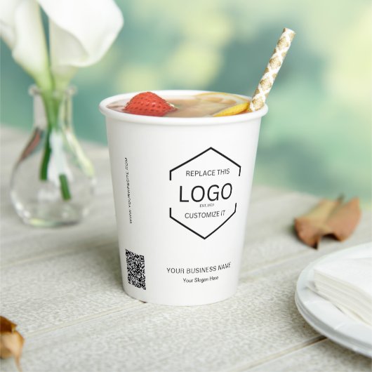 Minimalistisches QR-Code-Firmenlogo Pappbecher (In Situ)
