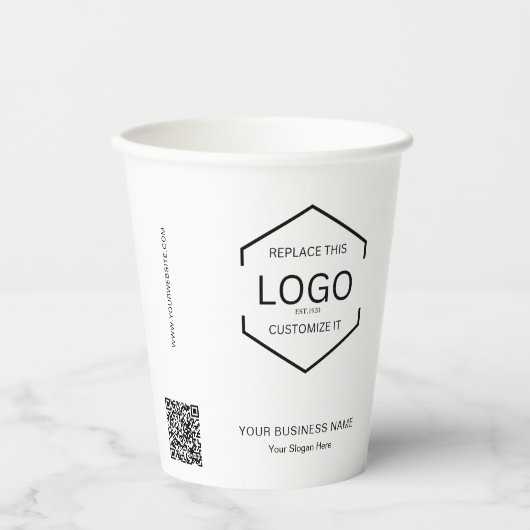 Minimalistisches QR-Code-Firmenlogo Pappbecher (Vorderseite)