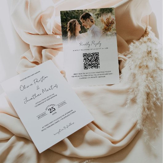 Minimalistisches QR Code UAWG Wedding Foto Einladung