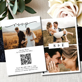 Minimalistisches QR-Foto-Hochzeit in Schwarzweiß RSVP Karte
