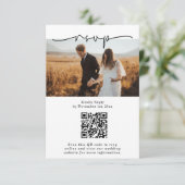 Minimalistisches QR-Foto-Hochzeit in Schwarzweiß RSVP Karte (Stehend Vorderseite)