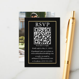 Minimalistisches QR Foto Wedding Gold Black UAWG Begleitkarte