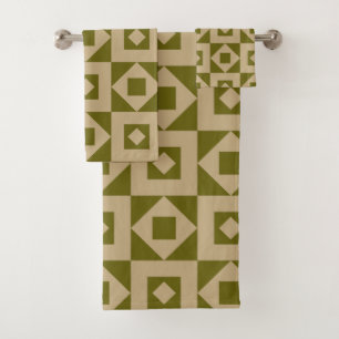 Minimalistisches Quilt Olive Green Badhandtuch Set