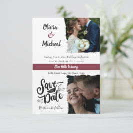 Minimalistisches Red Burgund Save the Date 2 Foto Einladung