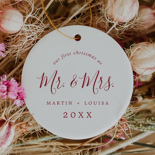Minimalistisches Red First Christmas Wedding Foto Keramik Ornament