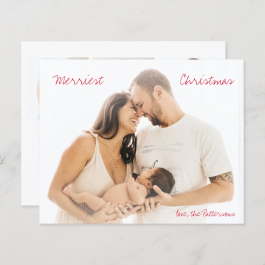 Minimalistisches Red Script Foto Moderne Weihnacht (Vorne/Hinten)