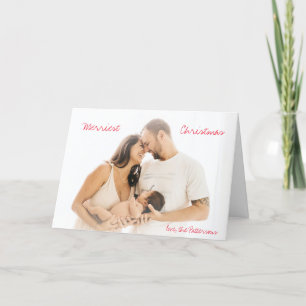 Minimalistisches Red Script Foto Moderne Weihnacht Feiertagskarte