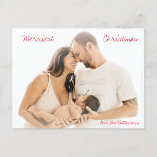 Minimalistisches Red Script Foto Moderne Weihnacht Feiertagspostkarte