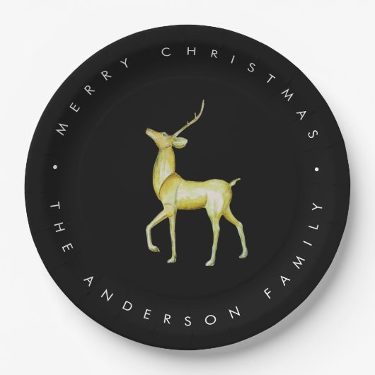 Minimalistisches Rentier Schwarz und Weiß Weihnach Pappteller (Vorderseite)