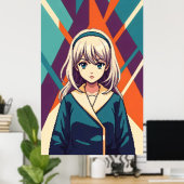 Minimalistisches Retro-aniemmädchen, abstrakt geom Poster (Heimbüro)