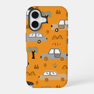 Minimalistisches Retro-Auto-Nahtlosmuster in Neutr iPhone 16 Hülle