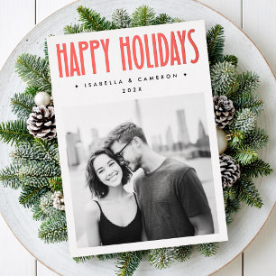 Minimalistisches Retro-Frohe-Feiertage-weißes-Chri Folien Feiertagskarte