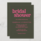 Minimalistisches Retro Groovy Pink Green Brautpart Einladung (Vorne/Hinten)