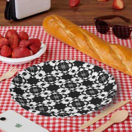 Minimalistisches Retro-Karomuster – monochromes De Pappteller (Picknick)