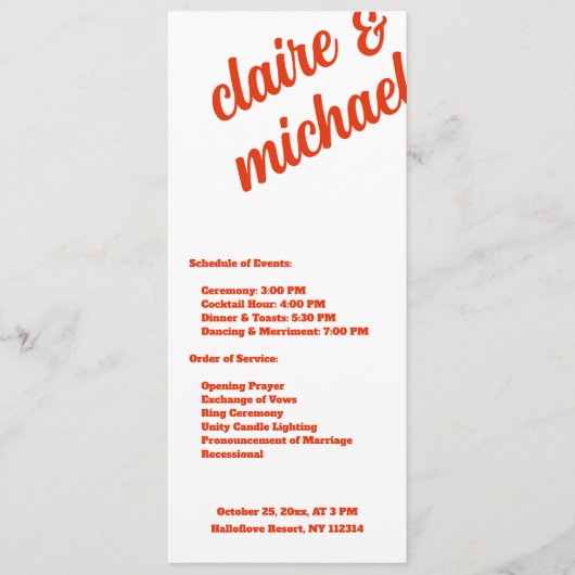 Minimalistisches Retro Simple Modern Wedding Progr Programm (Vorderseite)