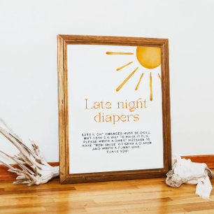 Minimalistisches Retro Sun Late Night Diaper Game Poster