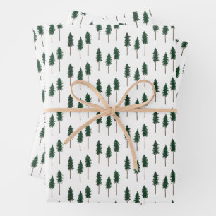 Minimalistisches Retro-Waldmuster mit Winterkiefer Geschenkpapier Set
