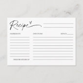 Minimalistisches Rezept Brautparty Begleitkarte (Vorderseite)