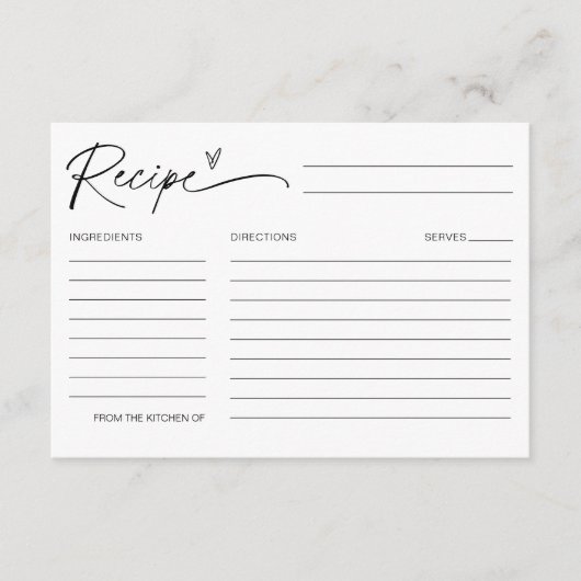 Minimalistisches Rezept Brautparty Begleitkarte (Vorderseite)