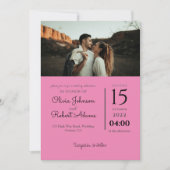 Minimalistisches Rosa 2 Fotos Hochzeit Einladung (Vorderseite)