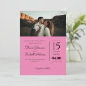 Minimalistisches Rosa 2 Fotos Hochzeit Einladung (Stehend Vorderseite)