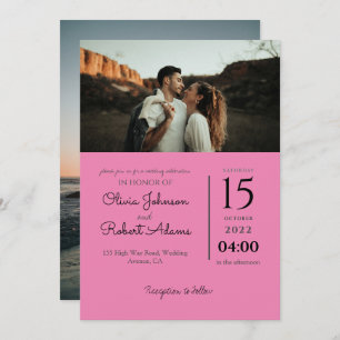 Minimalistisches Rosa 2 Fotos Hochzeit Einladung