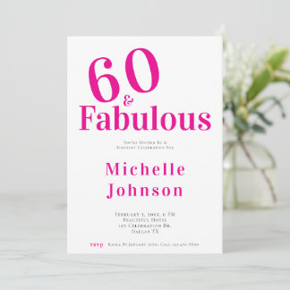 Minimalistisches Rosa 60 & Fantastische 60. Geburt Einladung