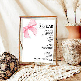 Minimalistisches rosa Bow Wedding Drinks Bar Menu Poster