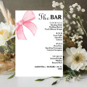 Minimalistisches rosa Bow Wedding Drinks Bar Menu Sockelschild