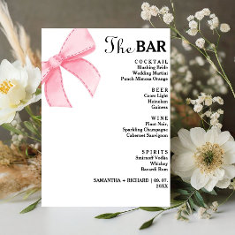 Minimalistisches rosa Bow Wedding Drinks Bar Menu Sockelschild